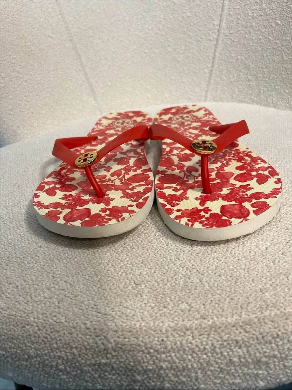 Tory Burch Red Floral Logo Thong Sandals